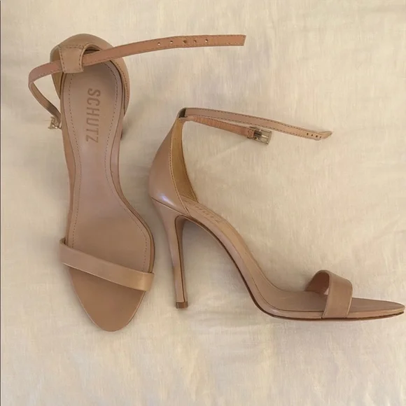 NEVER WORN SCHUTZ Tan Stiletto Heels with Ankle Strap - Picture 1 of 2